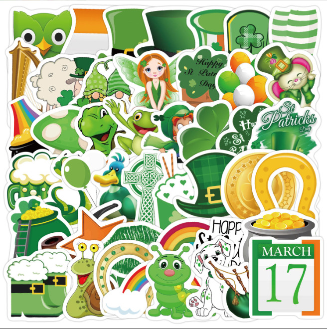 50 Pcs Stickers St. Patrick’s Day Envelope Green Laptop Phone Luggage Car Vinyl