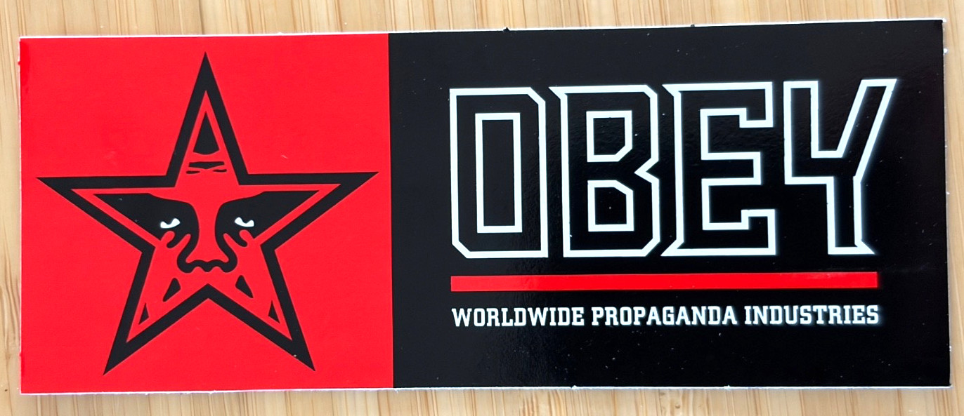 OFFICIAL SHEPARD FAIREY OBEY GIANT VINYL STICKER 1.5″x4″ WORLDWIDE PROPOGANDA