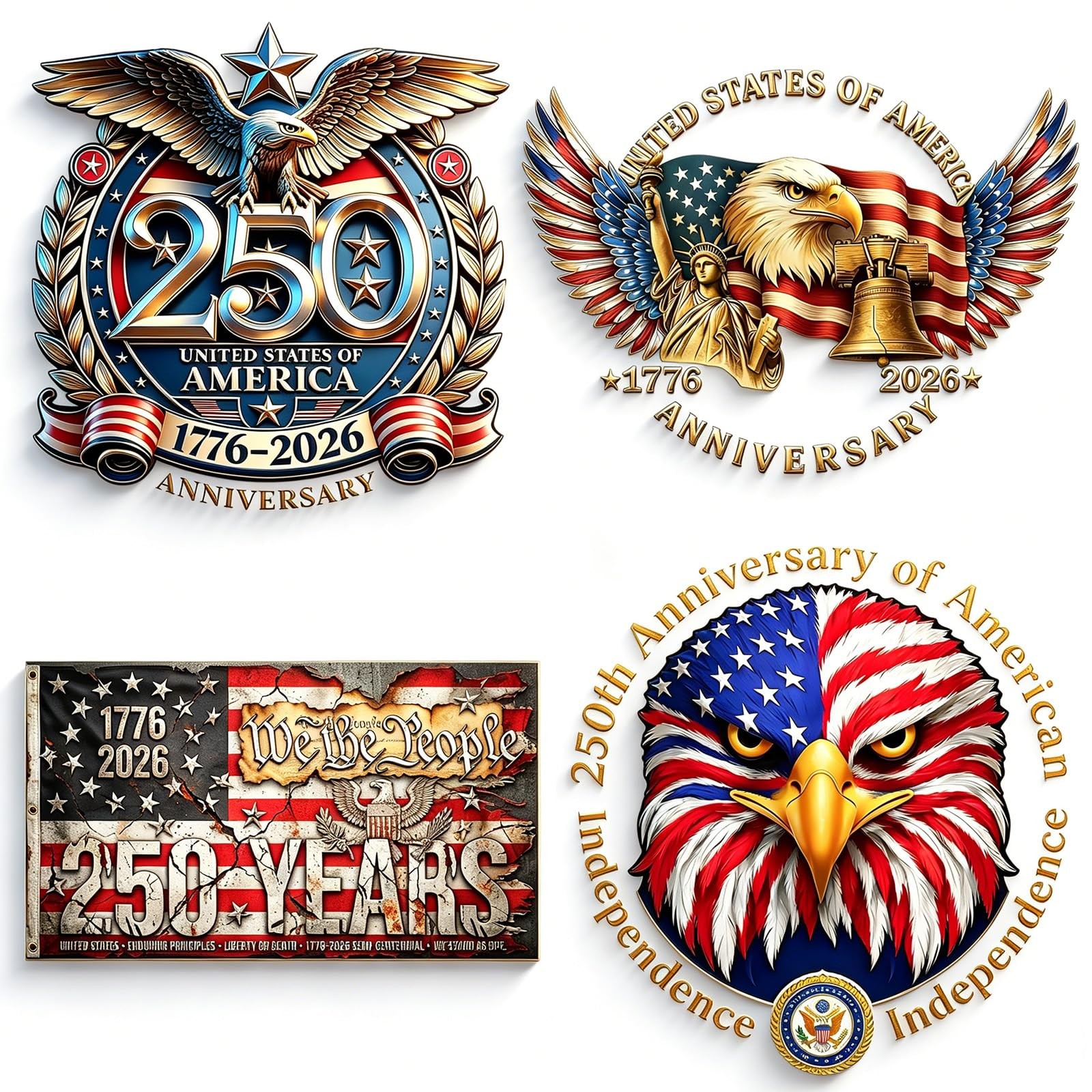 4 pcs 250th Anniversary USA Car Decal Sticker,17762026 Patriotic Vinyl Sticke…