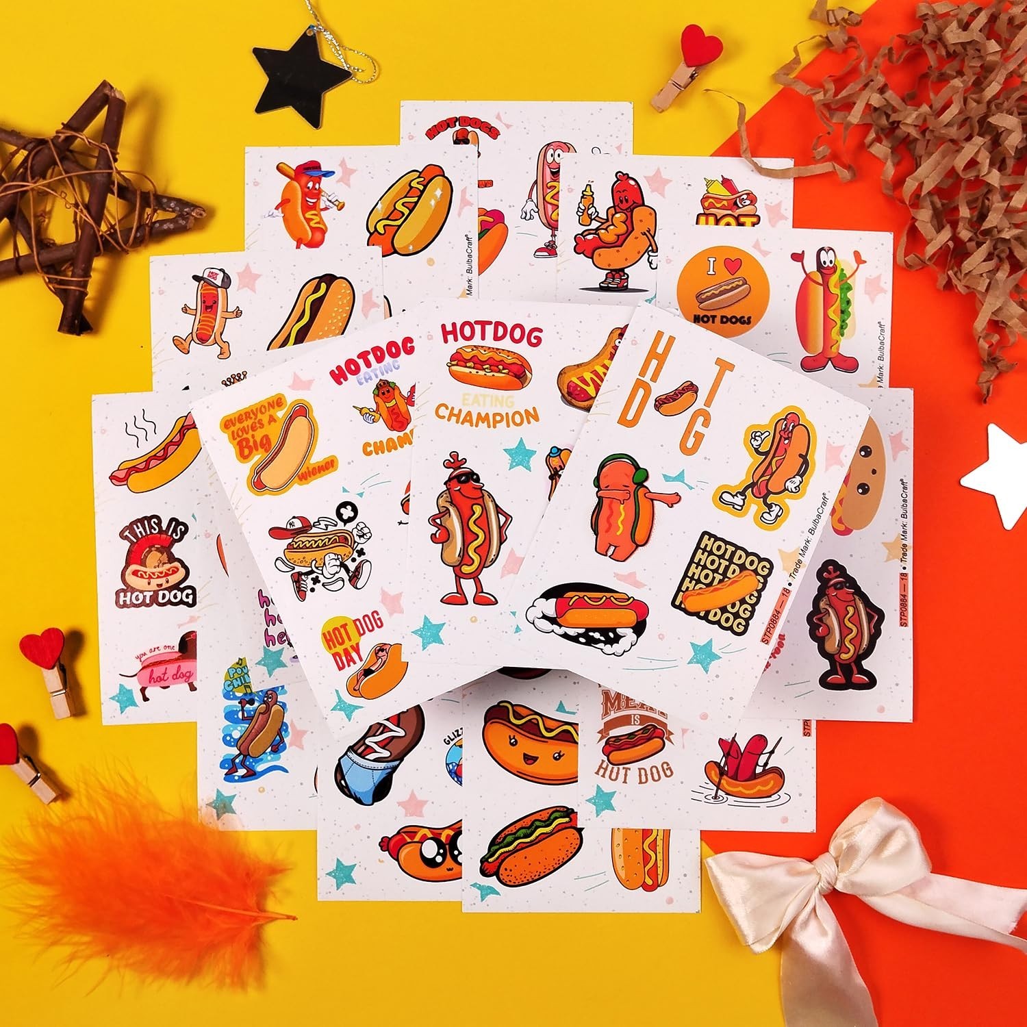 BulbaCraft 100Pcs Hot Dog Stickers for Laptop – Hot Dog Party Decorations, Gi…
