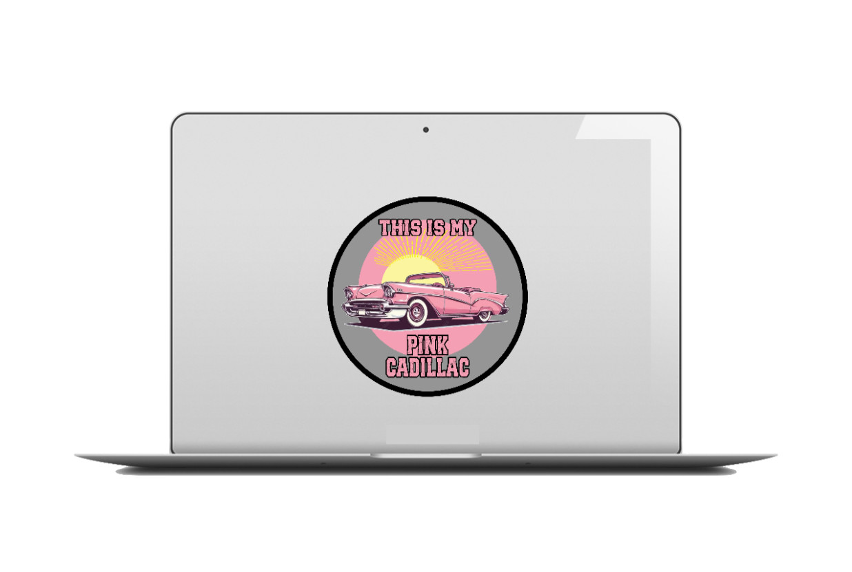 Car Classics “Pink Cadillac ” – 4″ Handcrafted Vinyl Decal Vehicle Cooler Laptop