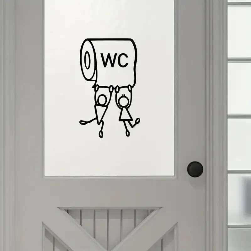 1pc Cartoon “WC” Vinyl Sticker – Playful Toilet Wall Art for Men Women Humorous