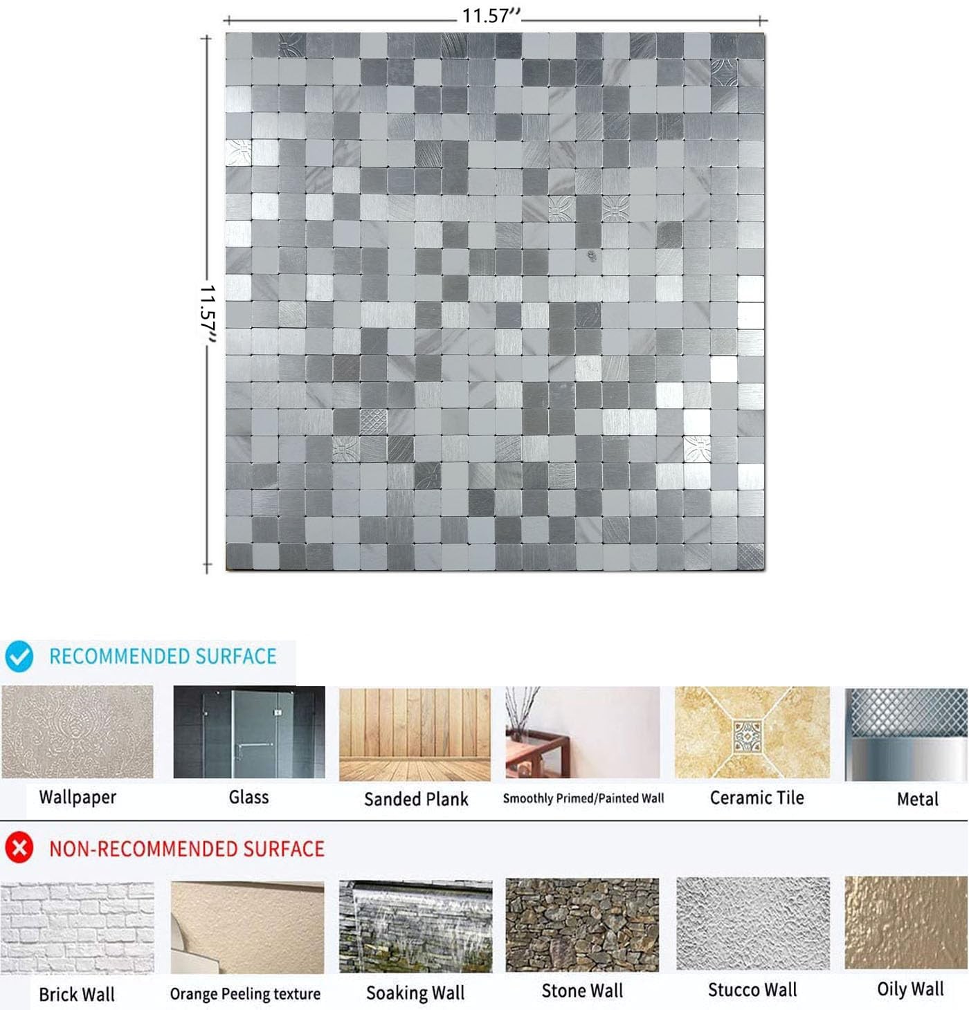 -Adhesive Metal Backsplash, Peel and Stick Tile for Kitchen Brushed Aluminium…
