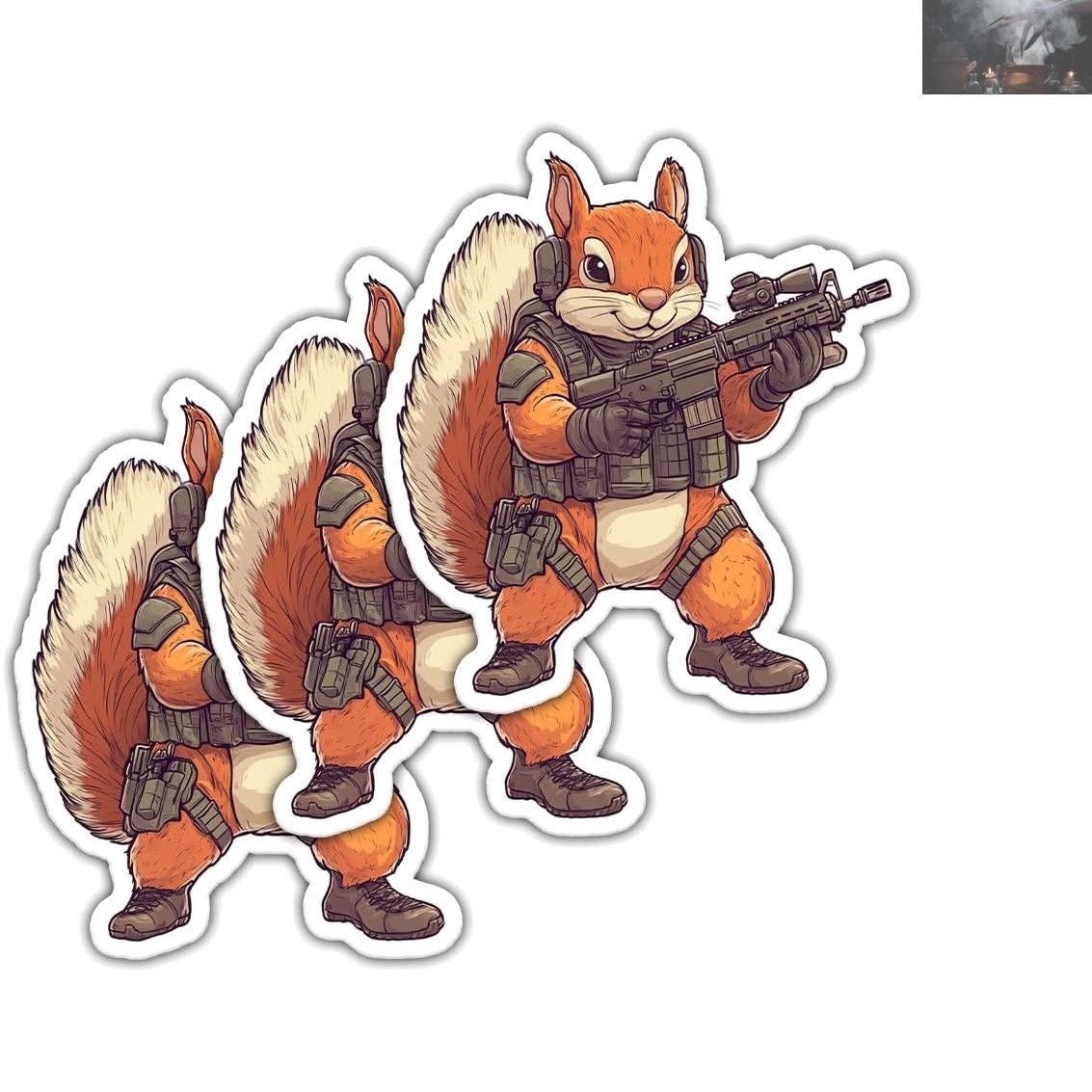 Pack of 3 Tactical Animal Stickers – Modern Squirrel Decals for Enthusiasts