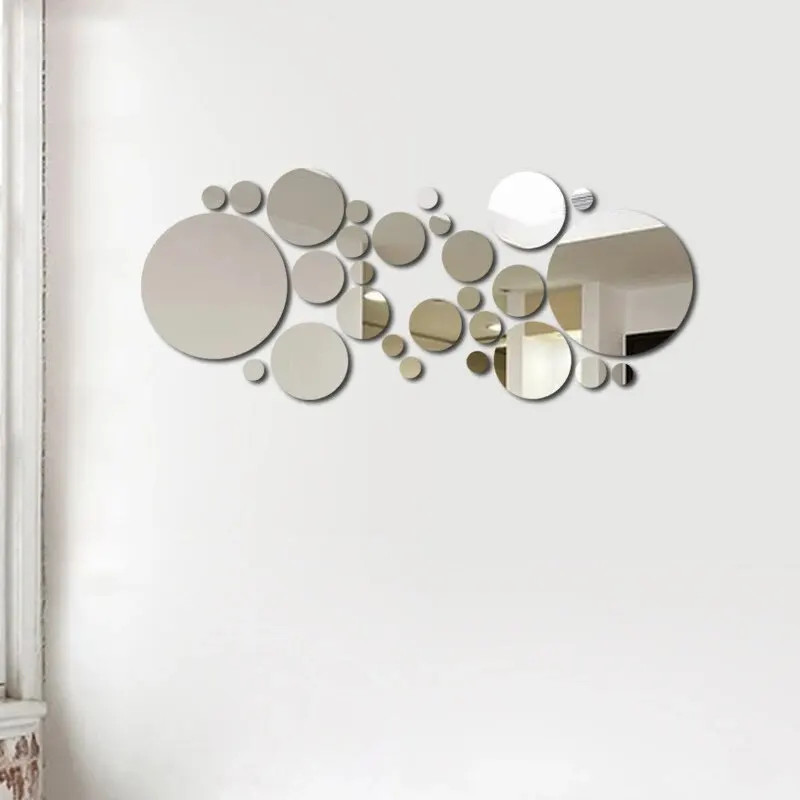 26 PCs 3D Acrylic Mirror Wall Sticker Round DIY Home Decor