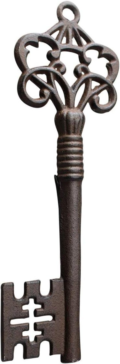 Hand-Painted Large Cast Iron Skeleton Key Wall Decor – Rustic Bronze Elegance