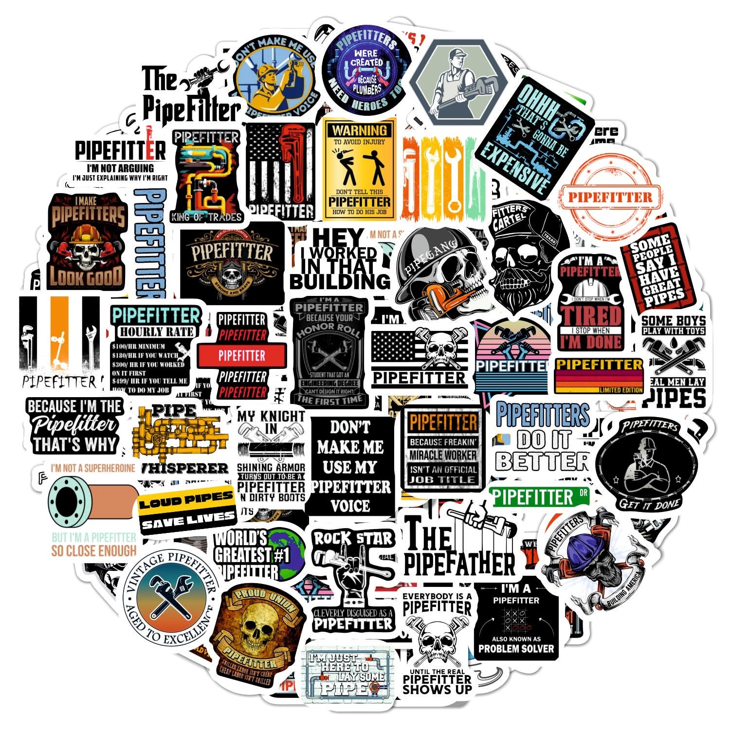 BulbaCraft 100Pcs Funny Pipefitter Stickers for Hard Hat, Pipefitter Hardhat Sti