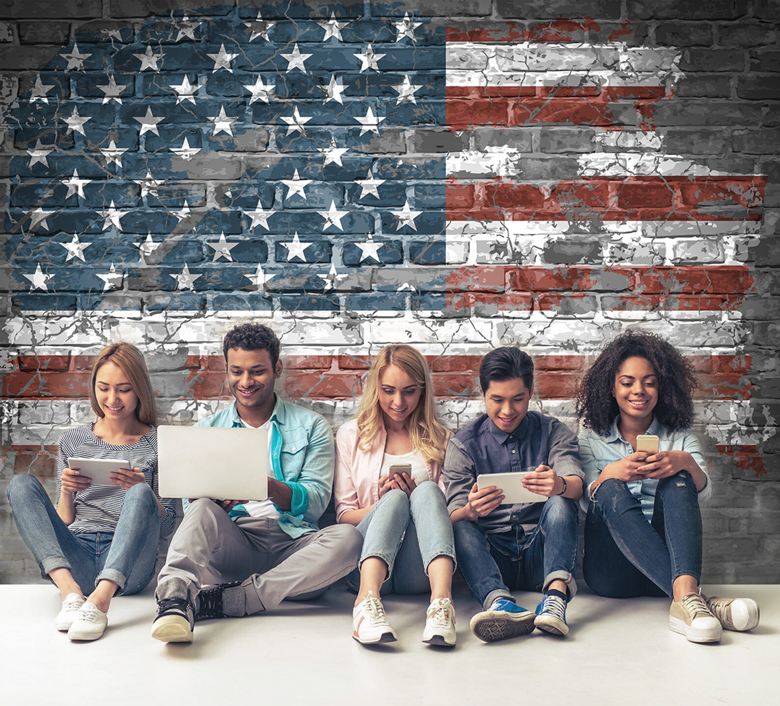 US Flag Wall Mural, American Patriotic Wallpaper, Home Decoration. Self-adhesive