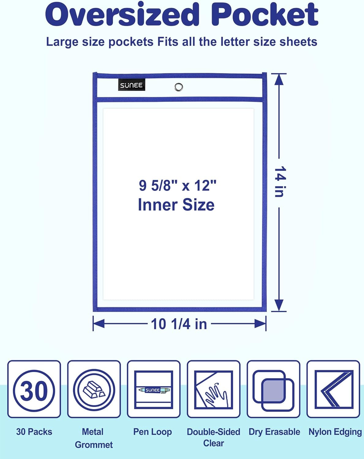 SUNEE 30 Packs Oversized Reusable Dry Erase 10″x14″ – 30 pcs, 10 Colors