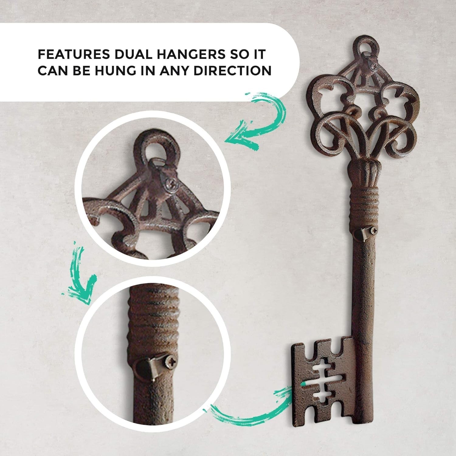 Hand-Painted Large Cast Iron Skeleton Key Wall Decor – Rustic Bronze Elegance