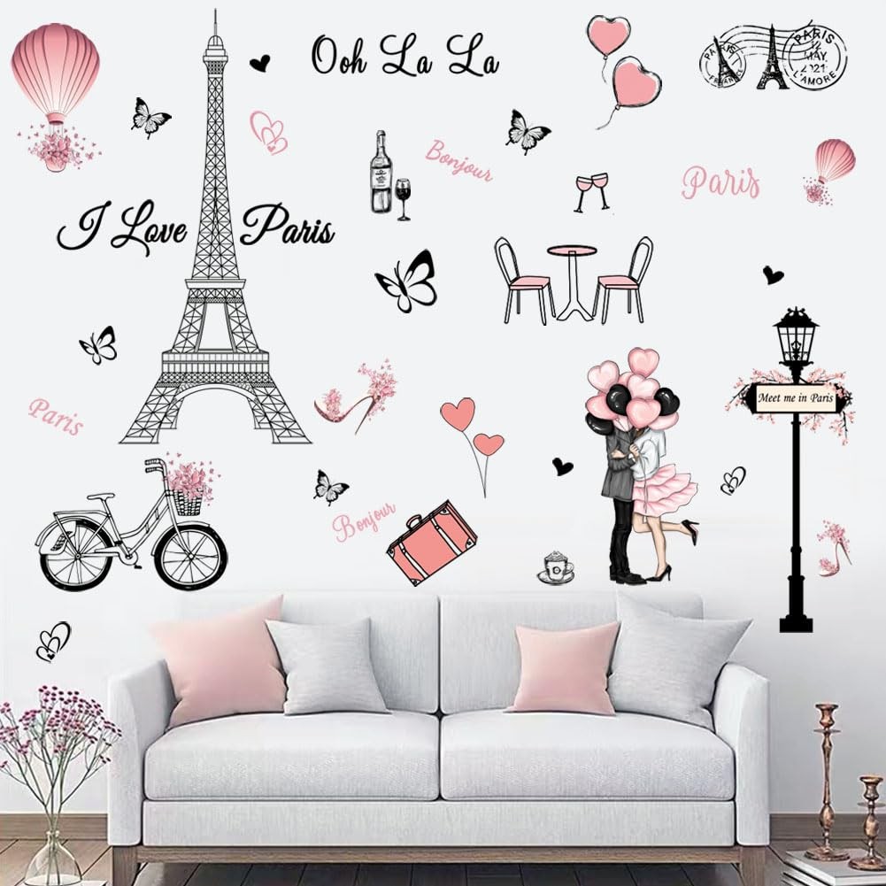 Romantic Eiffel Tower Wall Sticker – Removable Vinyl Art Decal for Home Decor