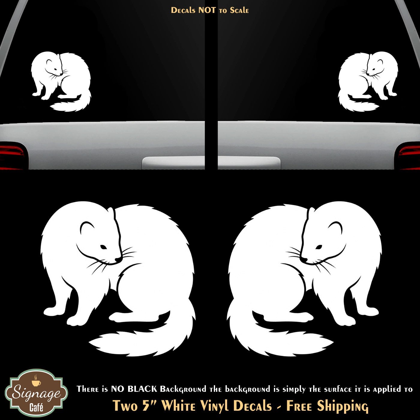 Ferret Weasel Stoat Mink Two 5″ White Vinyl Decals Vehicle Any Flat Surface