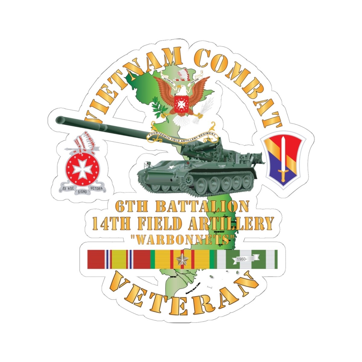 Kiss-Cut Stickers – 6th Bn, 14th Artillery Regiment – w 1st Field Force – M107 –