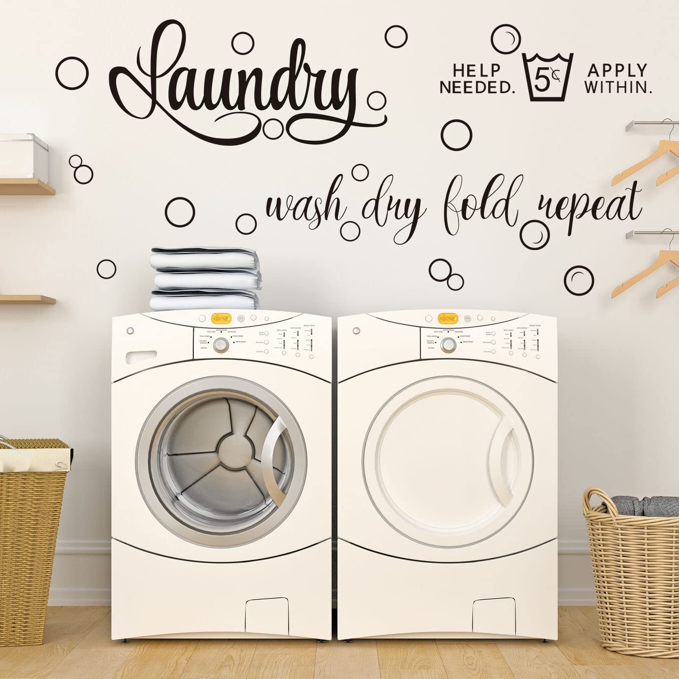 Laundry Room Wall Decals [Large] Wash Dry Fold Repeat Quotes Art Signs Sticke…
