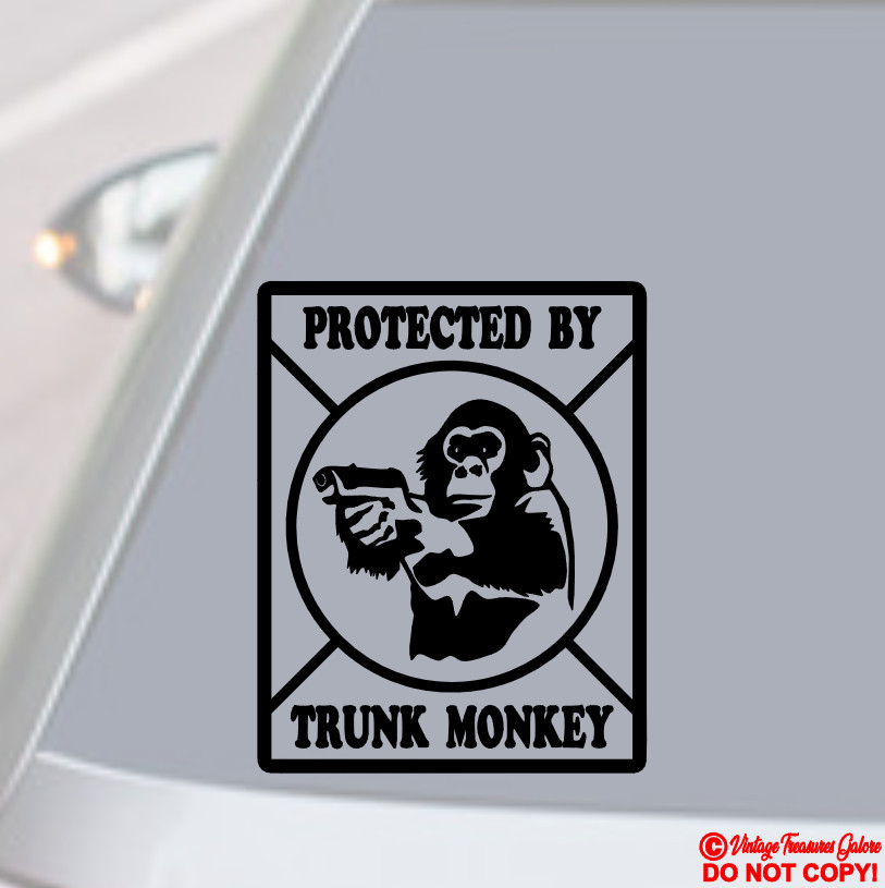 PROTECTED BY TRUNK MONKEY VINYL DECAL CAR REAR BACK WINDOW BUMPER STICKER JDM