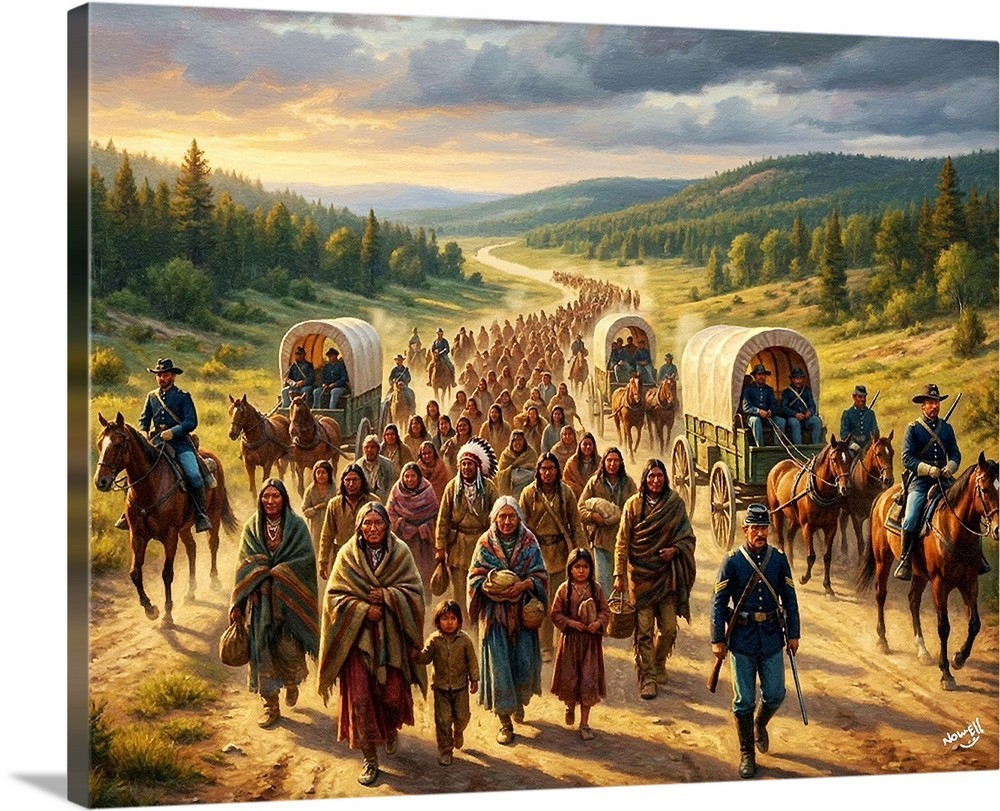 Trail Of Tears Native American Indian Art Historic Oil Painting Western Art #2