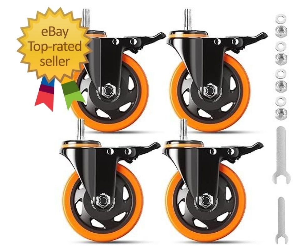 4 Inch Caster Wheels 2200Lbs, Threaded Stem Casters Set of 4 Heavy Duty, 1/2″-13