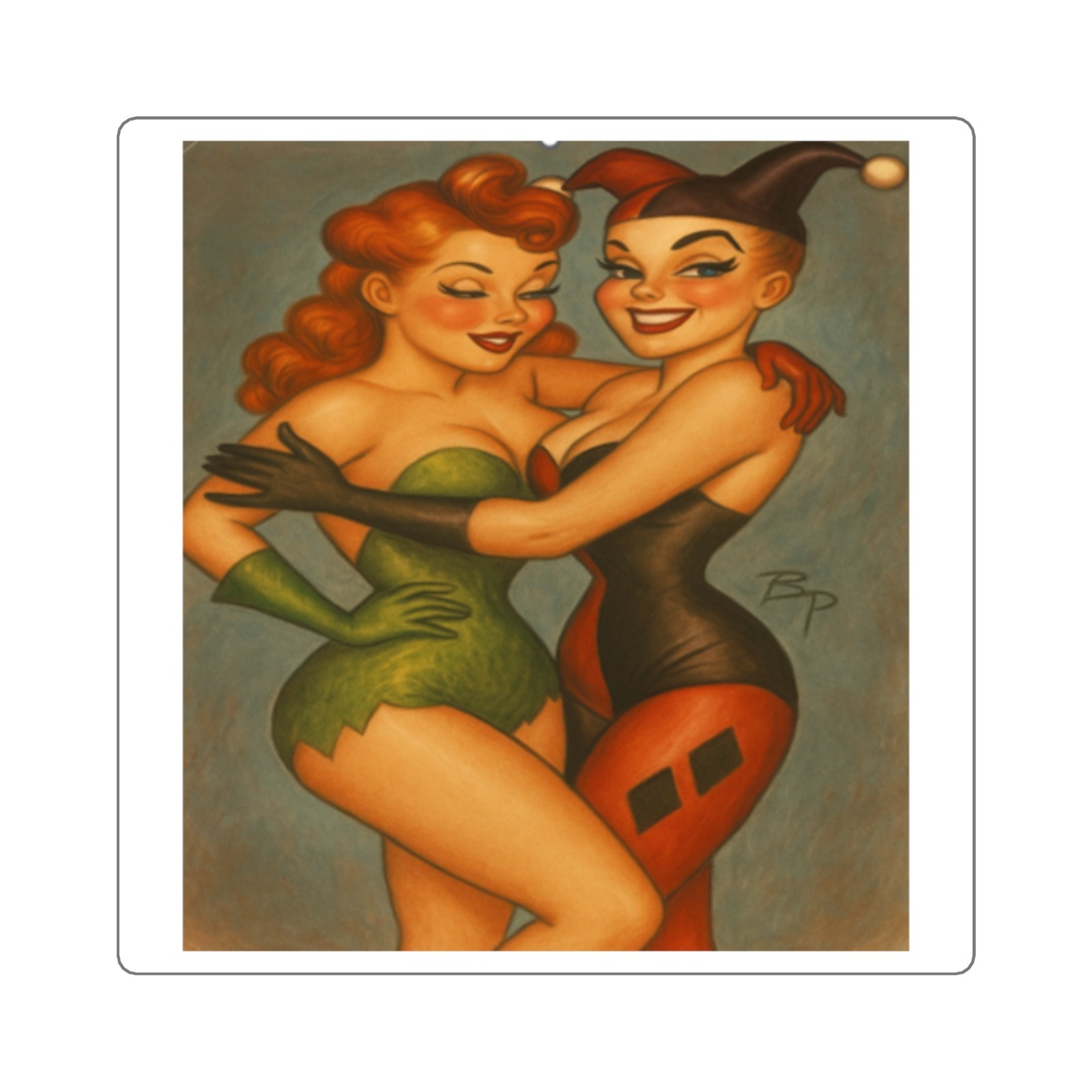 Batman Harley Quinn Poison Ivy 1940s style 3×3 sticker