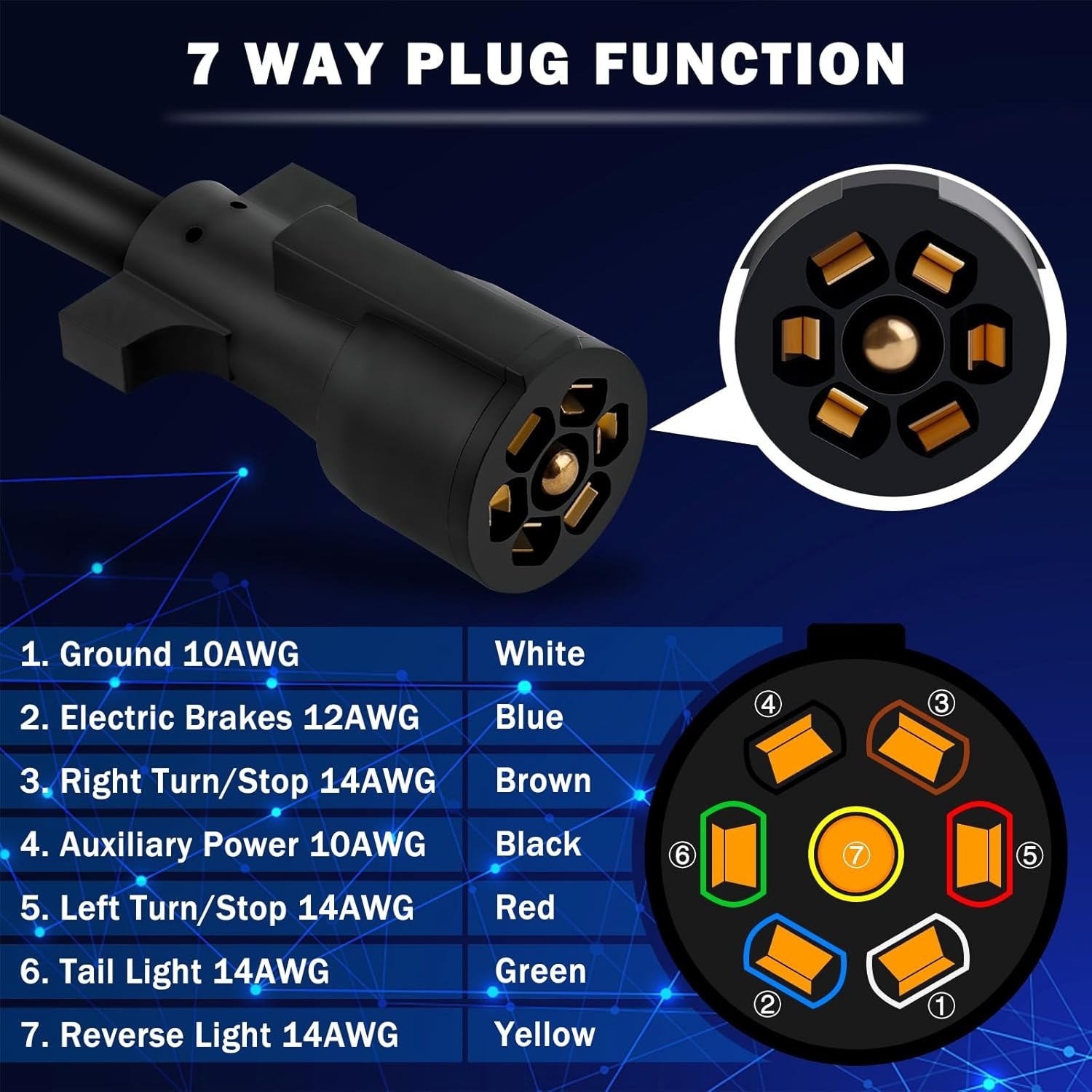 Trailer Cord 8 FT with Junction Box CheeMuii Wiring Harness Plug Premium Light