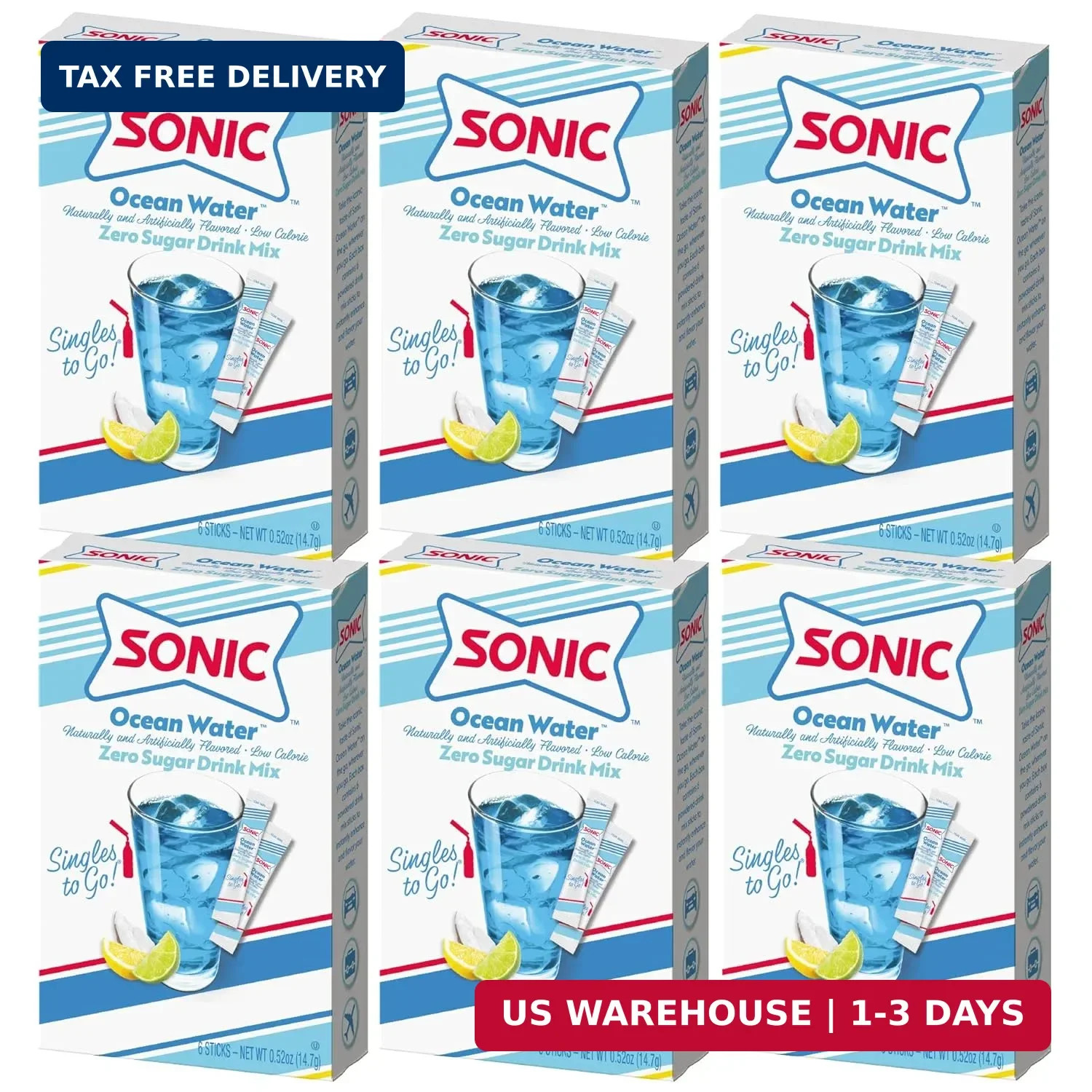 Drink Mix, Ocean Water, 6 Sticks per Box, 6 Boxes included (36 Sticks Total)