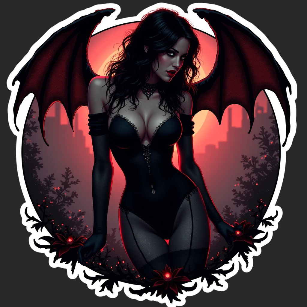 Pinup girl sticker vinyl decal dark angel wings slim waist fantasy art
