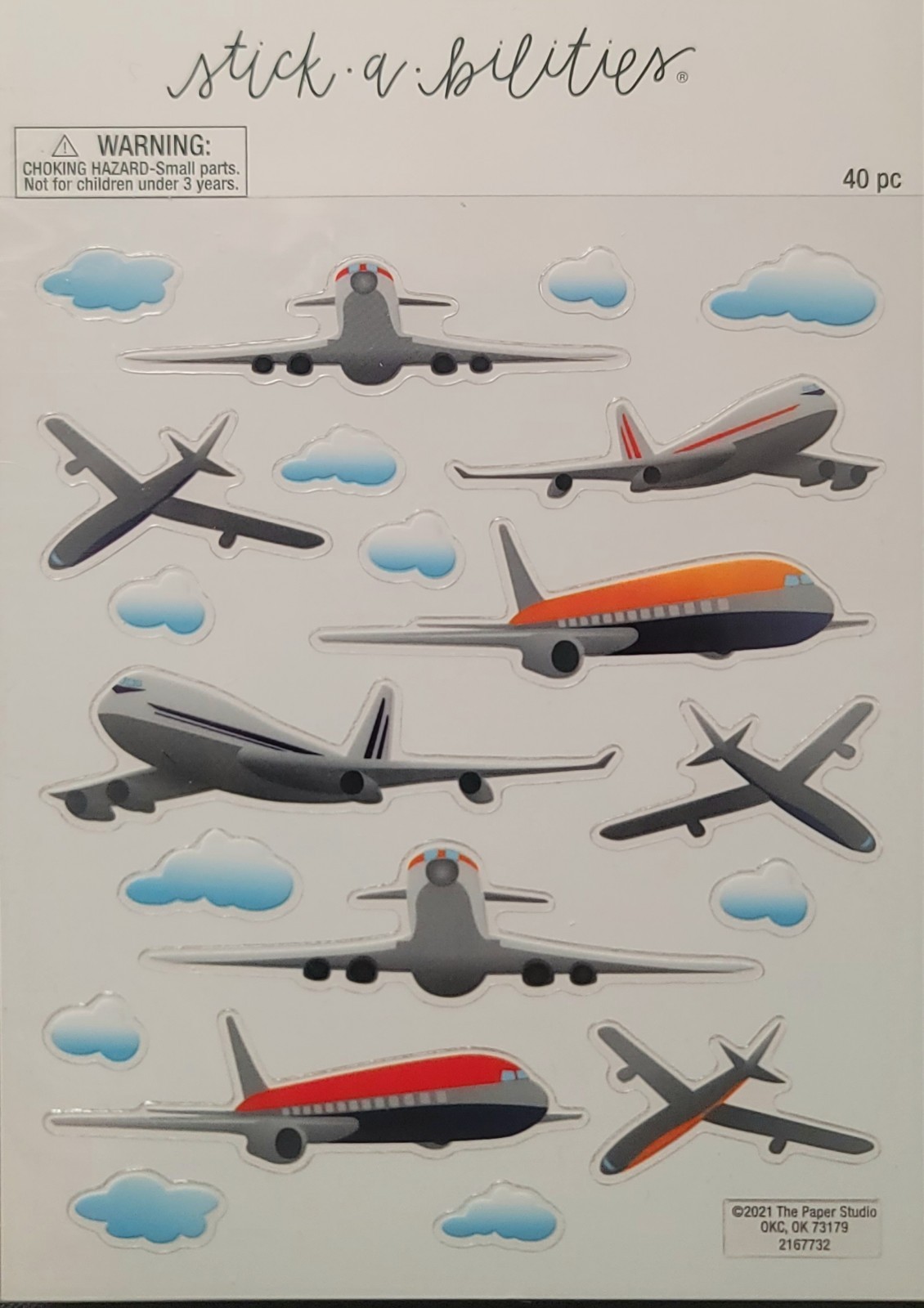 AIRPLANE STICKER “ASSORTED AIRPLANE’S” SIZES 1 1/2 TO 2 1/2 (40 PLANES TOTAL)