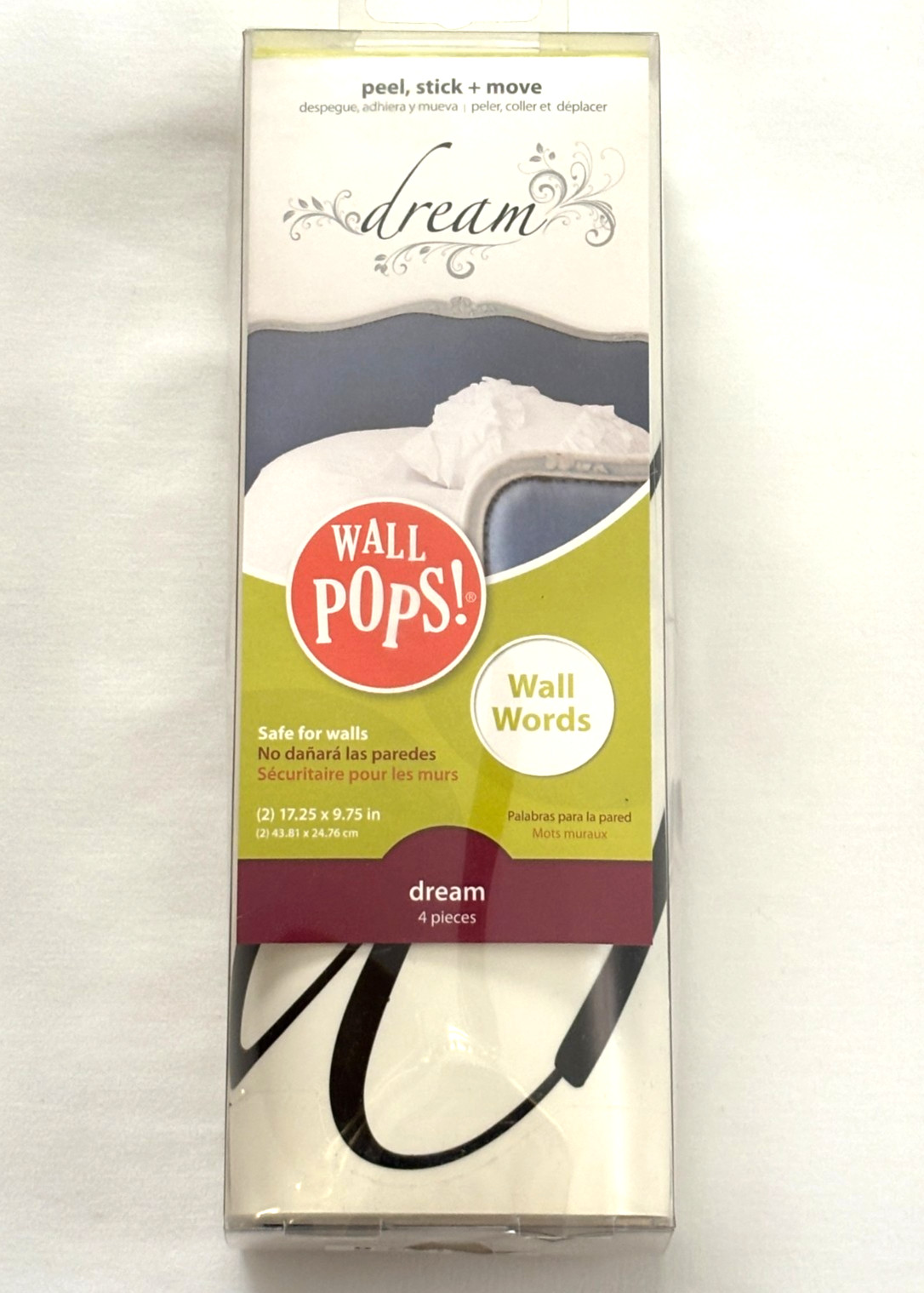 Wall Pops Wall Words “Dream” Wall Decor Peel Stick & Remove 2-Sheets 17.25 x9.75