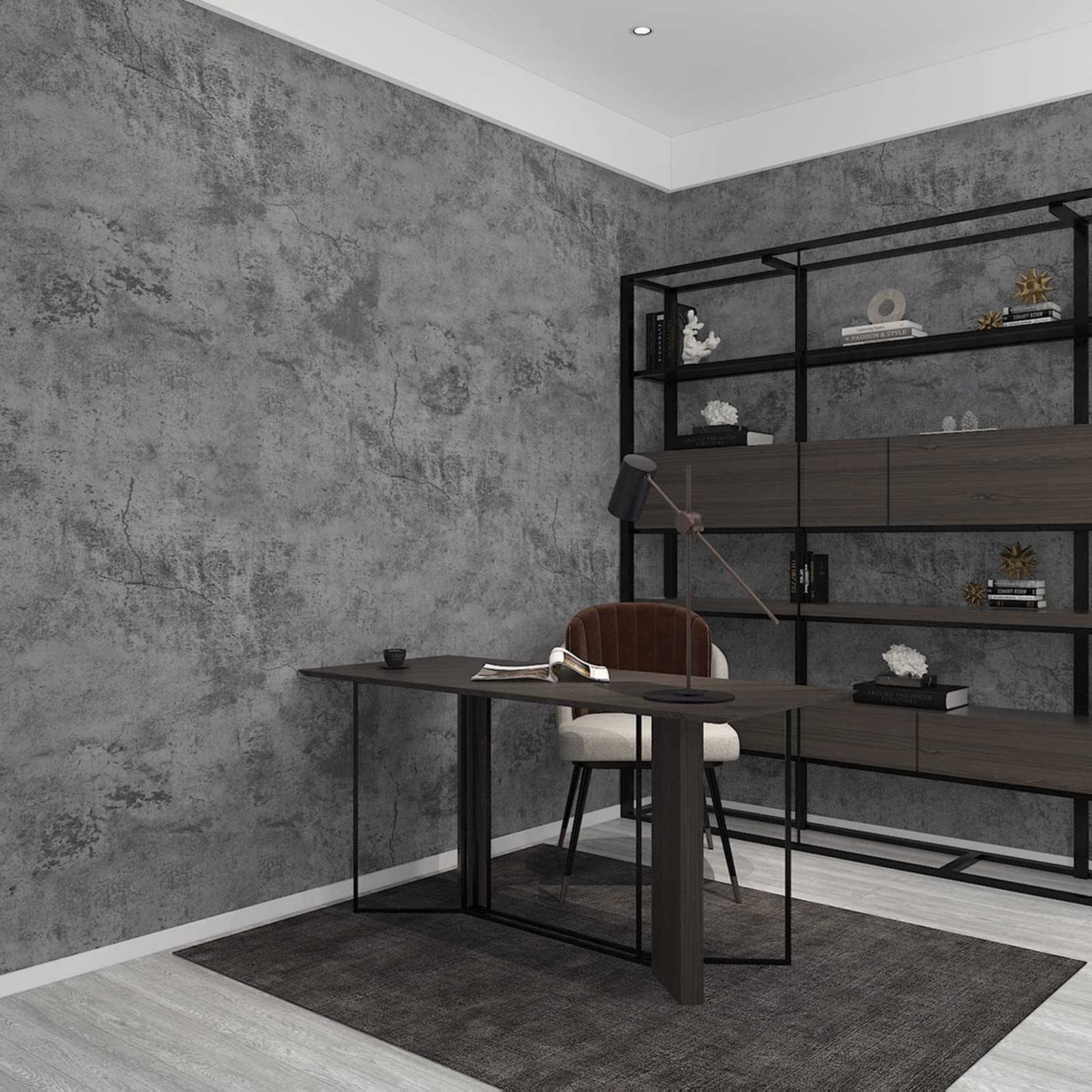3yecao 31″×157″ Extra Thicker Light Blue Grey Black Concrete Wallpaper Peel a…