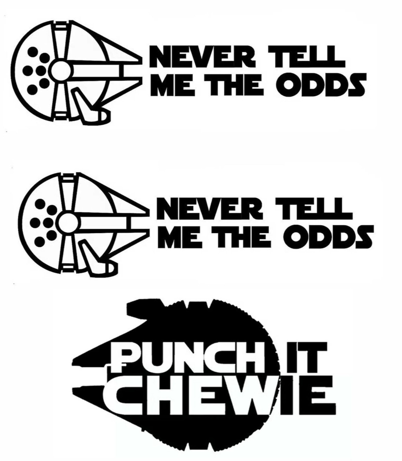 Never Tell Me the Odds & Punch It Chewie Star Wars Three 6″ Vinyl Decal
