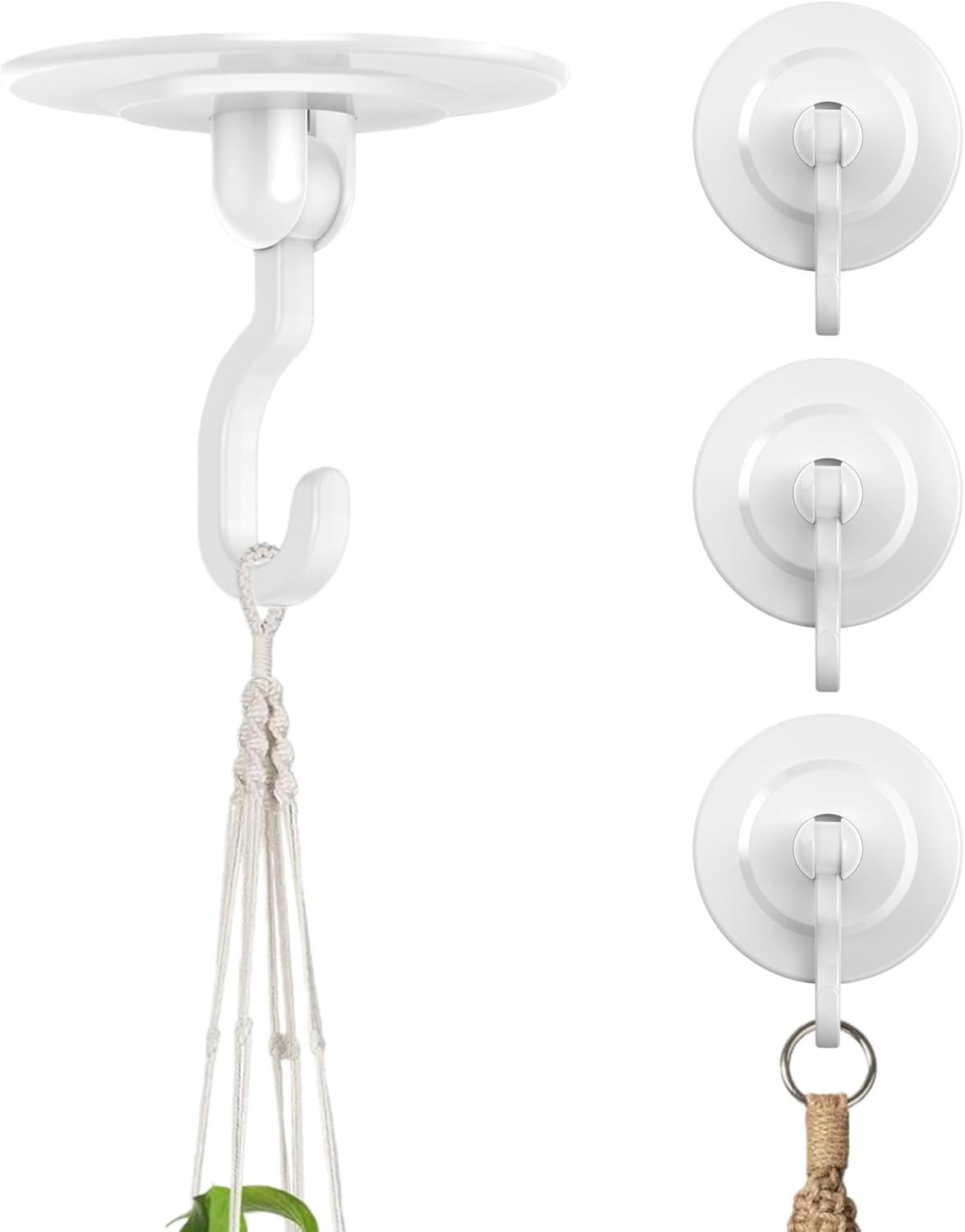 Adhesive Wall & Ceiling Decor Hooks: 4-Pack 3 lbs Heavy Duty No-Drill 360° Swive
