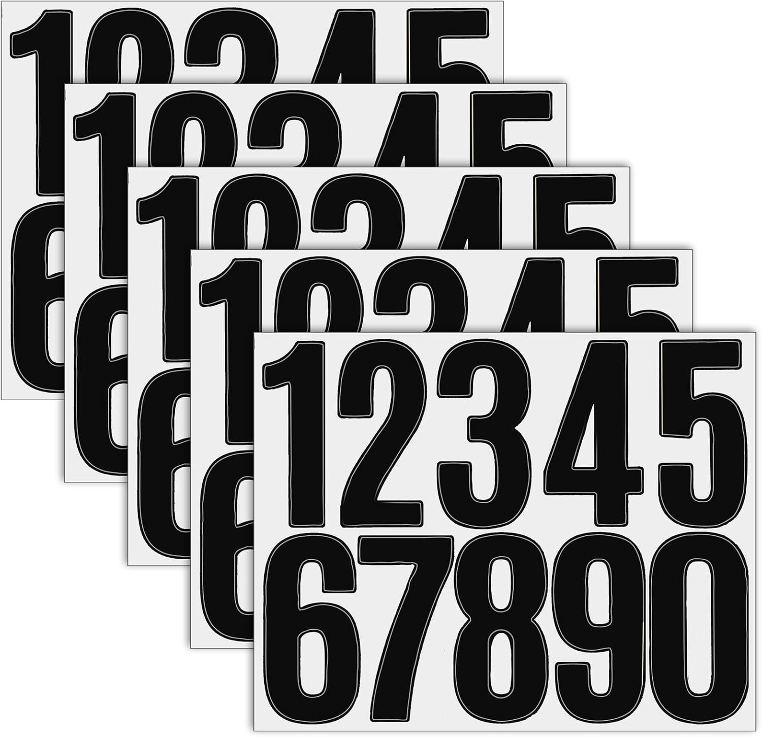 5 Sheets Black Number Stickers, 3 in Vinyl Stick on Numbers, 0-9 Waterproof A…