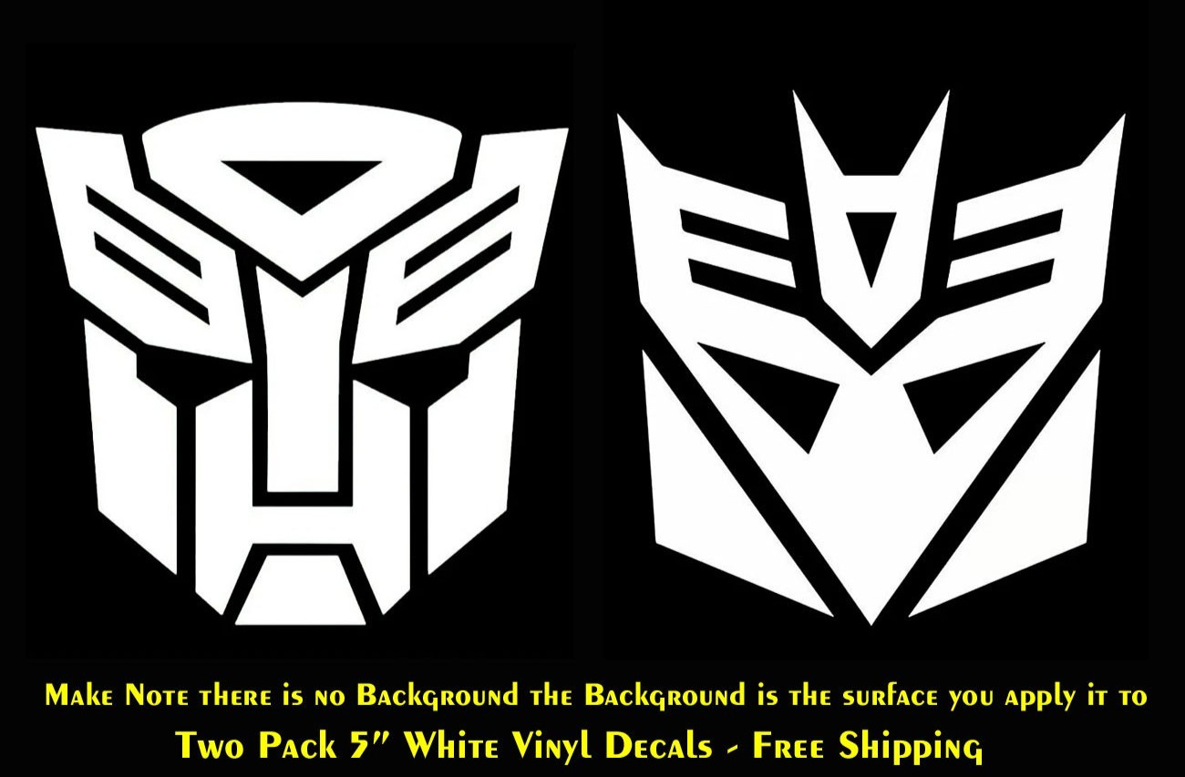 One Autobot & One Decepticon Two 5″ White Vinyl Decals Car Truck Window