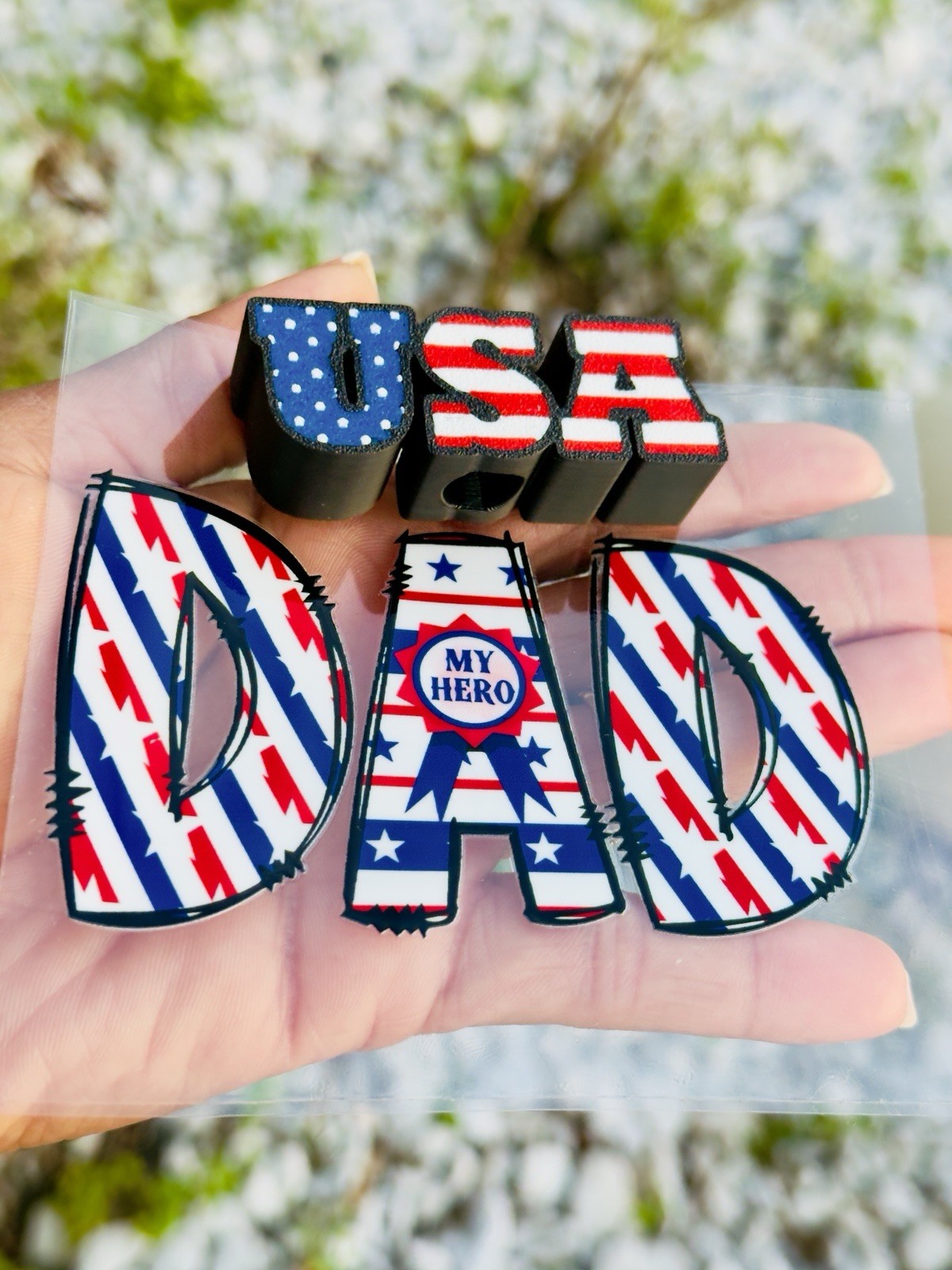 Patriotic Dad “My Hero” Vinyl Decal Sticker Stars & Stripes Red White Blue Black