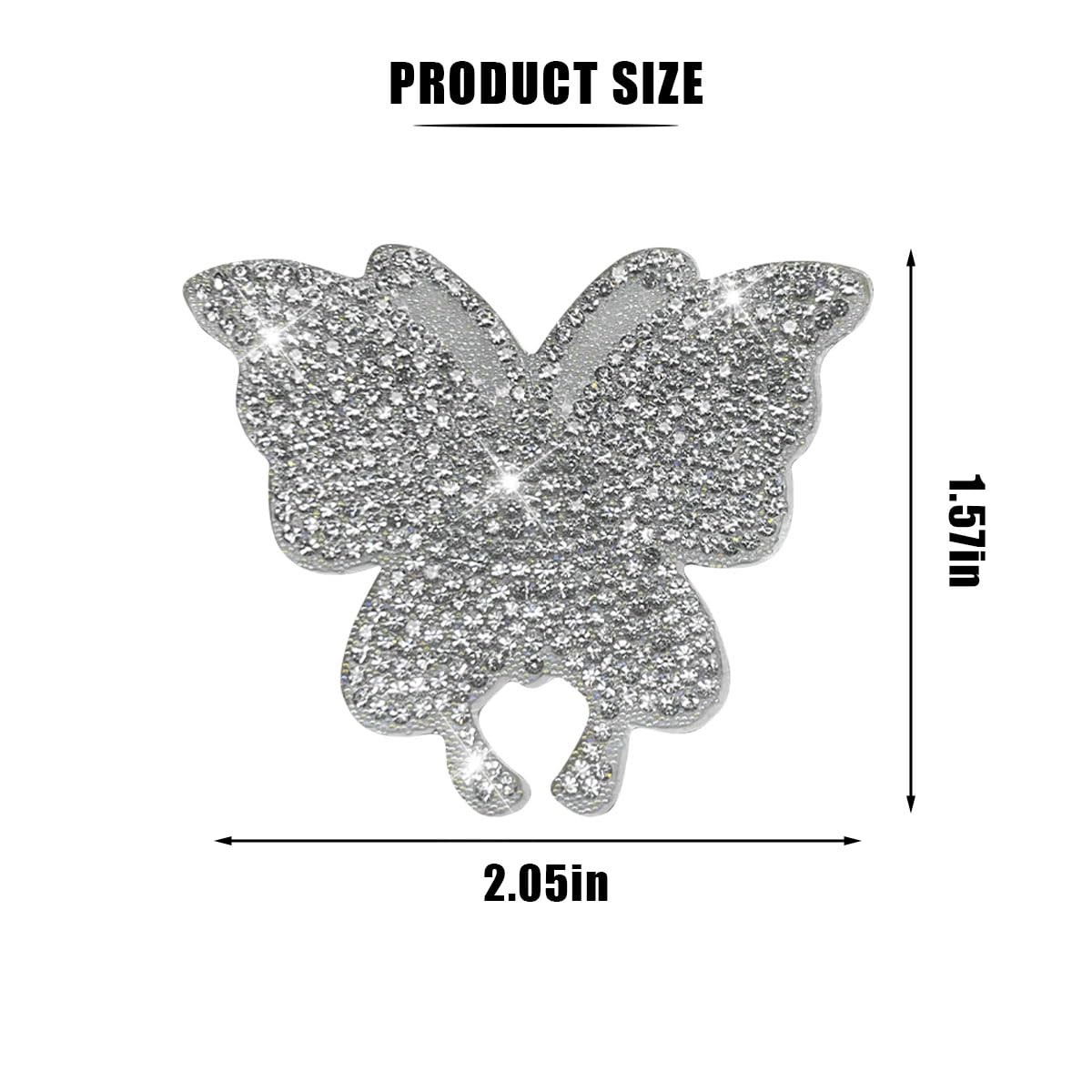 2PCS Crystal Car Stickers Butterfly Bling Rhinestone Decals, 2PCS, Silver