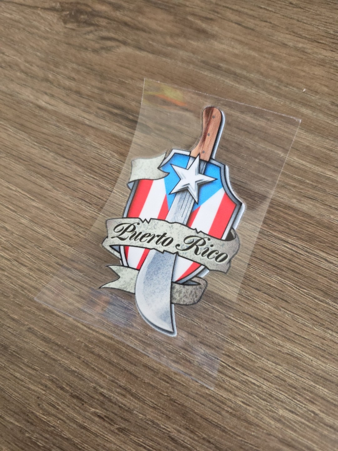 Machete Shield PR Flag | Puerto Rico Flag Decal | UV DTF Made In USA