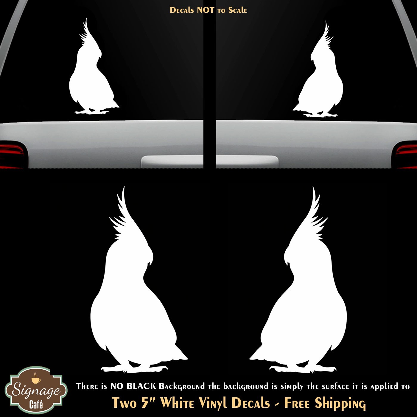 Cockatiel Birds Mirrored Two 5″ White Vinyl Decals Car Door Any Flat Surface