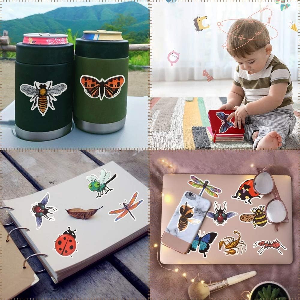 Creative 50PCS Waterproof Insect Stickers for Kids – Ideal Party Favors