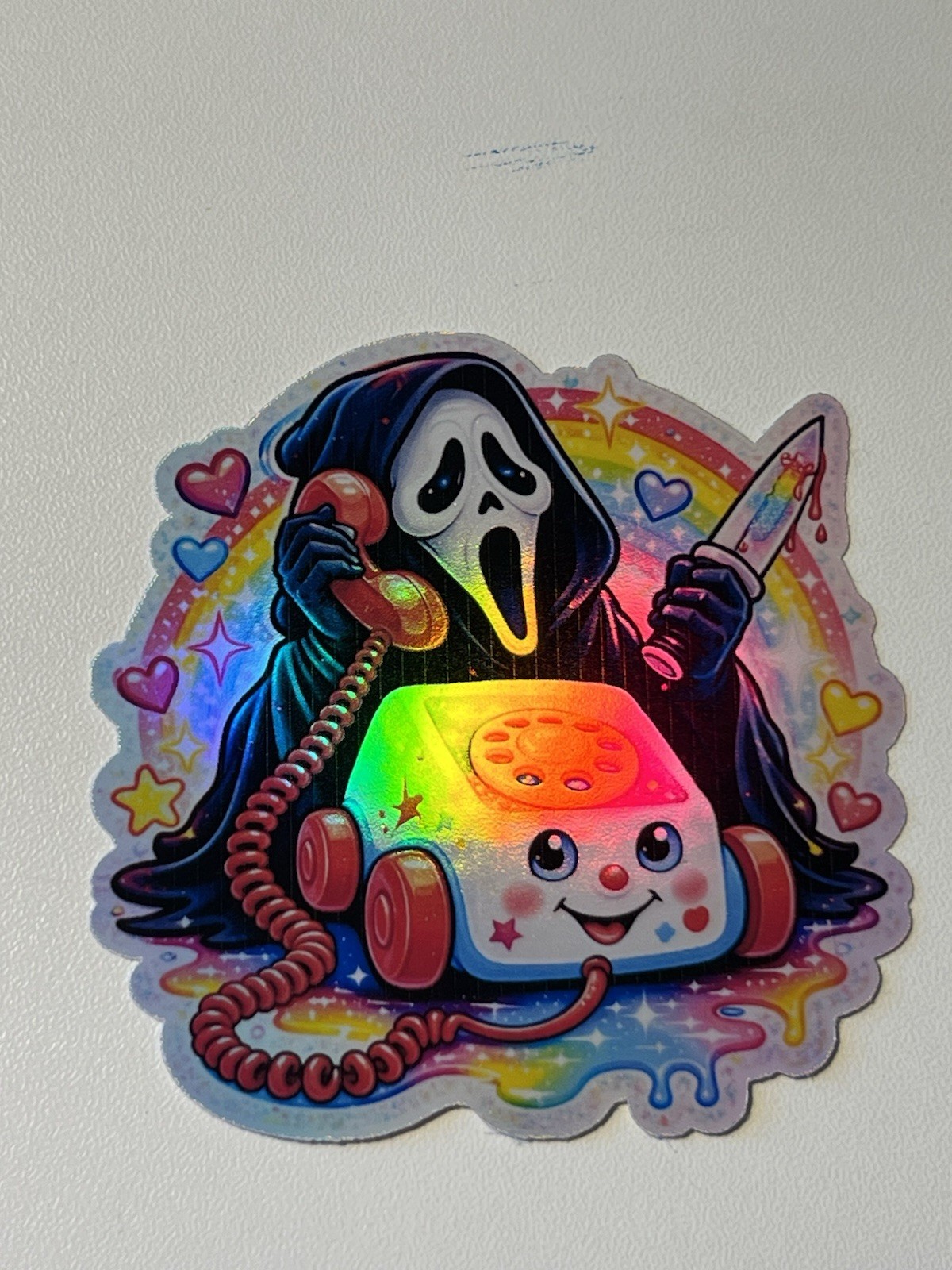 Ghostface Chatter Phone Rainbow Explosion Holographic 3 Inch Sticker