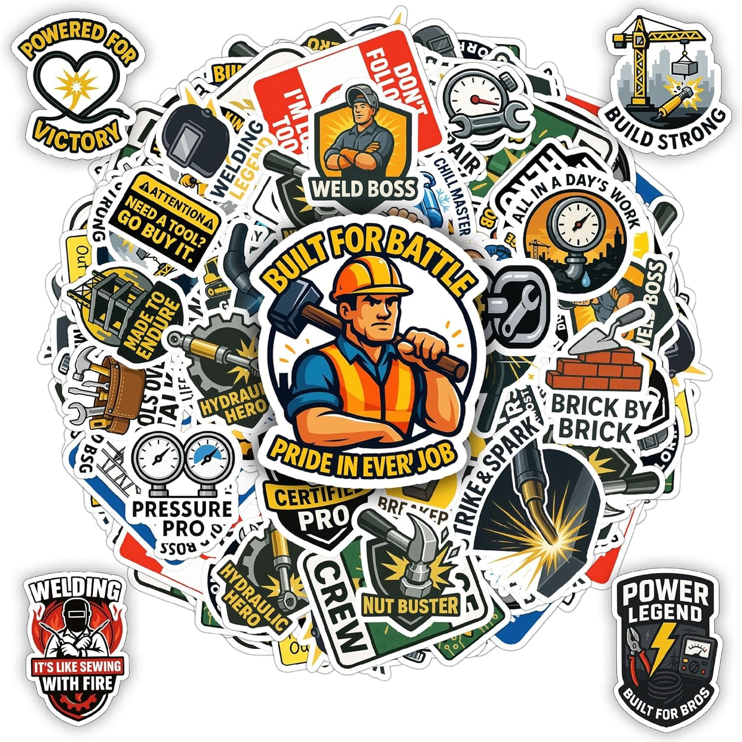 100 Waterproof Funny Hard Hat Stickers – Vinyl Decals for Helmets