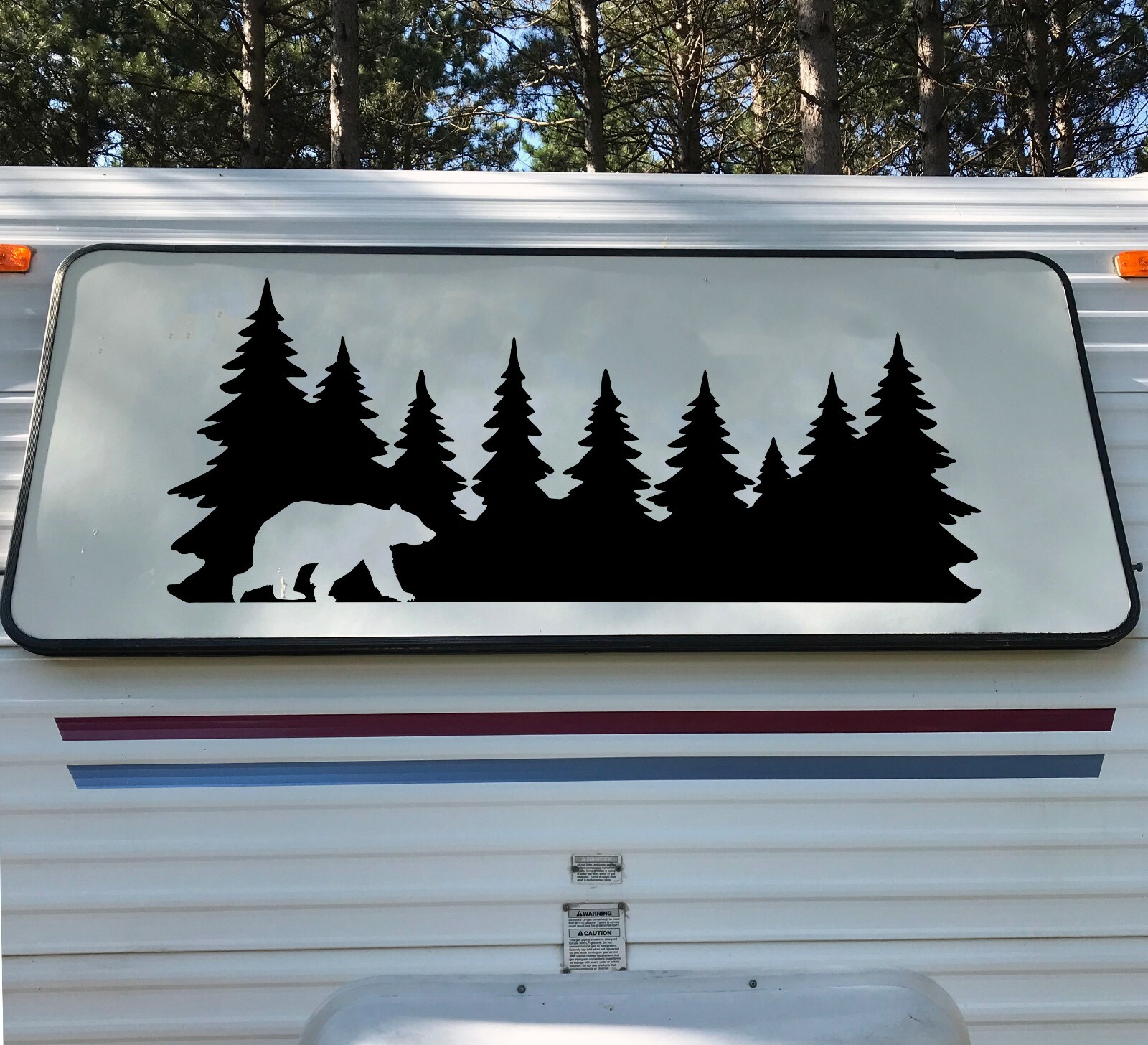 Bear in Tree Line V2 Vinyl Decal | Forest Grizzly Trees Camping Hiking | Sticker