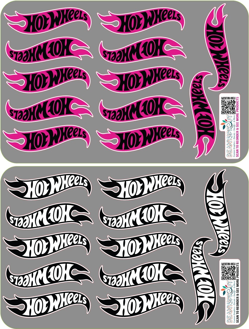 Hot wheels logos 3″ sheet of 12 decal stickers barbie pink and monochromatic
