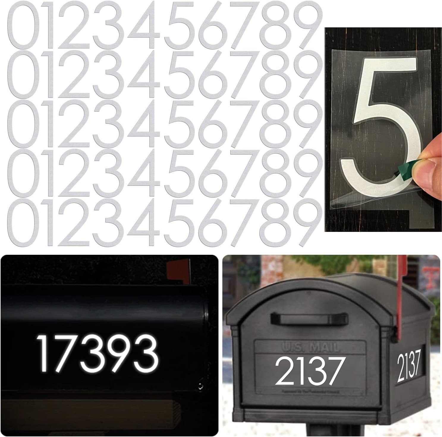 Diggoo Reflective Mailbox Numbers Sticker Decal Die Cut Classic Style Vinyl Numb
