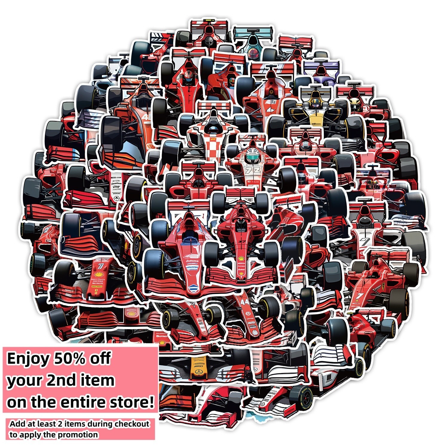 50 Pcs Stickers Formula 1 F1 Racing Cars Fridge Luggage Skateboard Phone Laptop