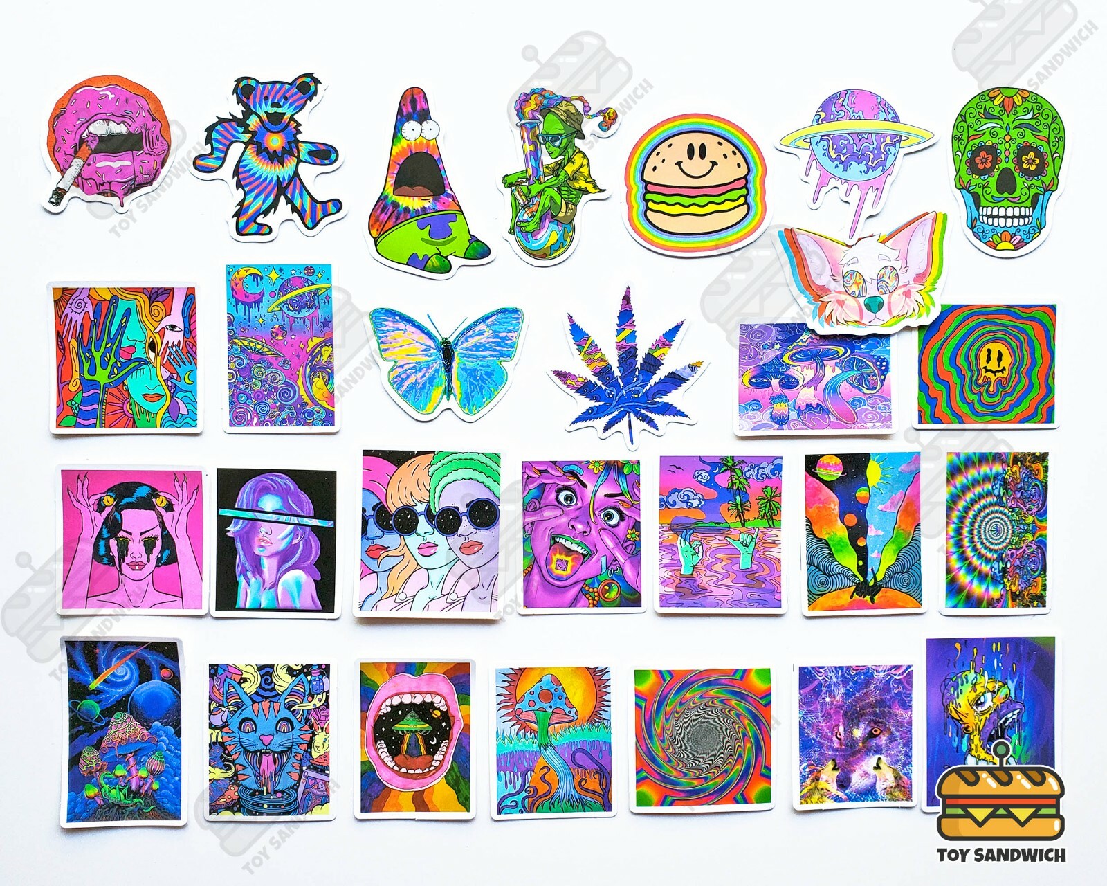 50 pcs “Psychedelic” Sticker Pack Abstract Rainbow Smoking Hippie Trippy Decals