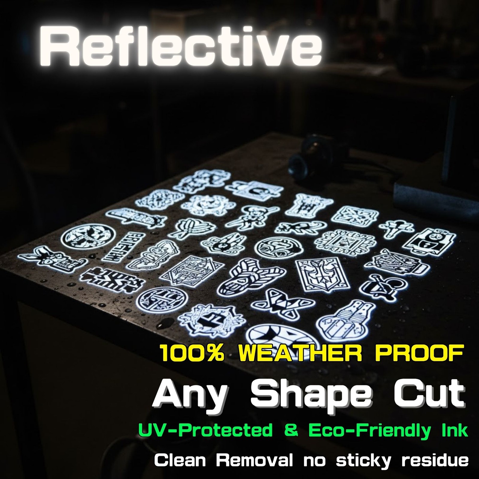 Custom Die Cut Sticker Reflective Decals Labels Logo Vinyl Waterproof UV Bulk