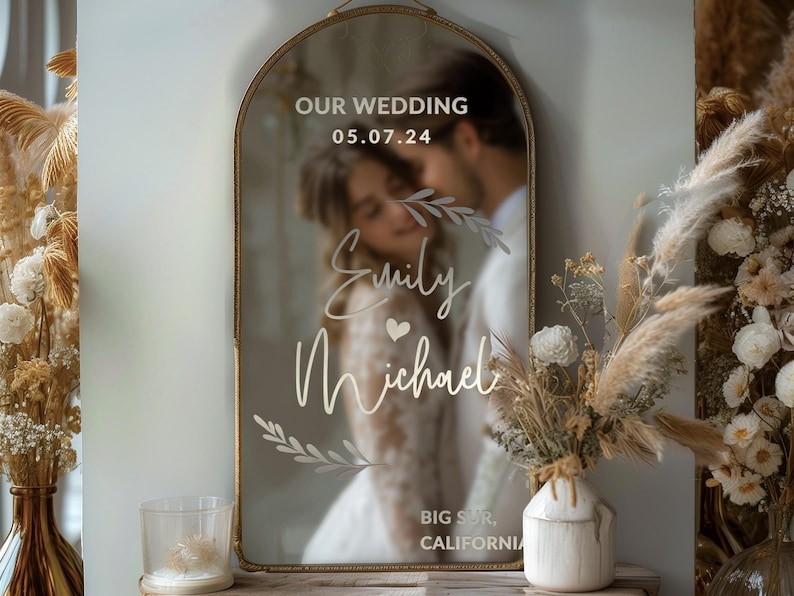Custom Wedding Mirror Decal, Personalized Sign, Personalized Vinyl Sticker