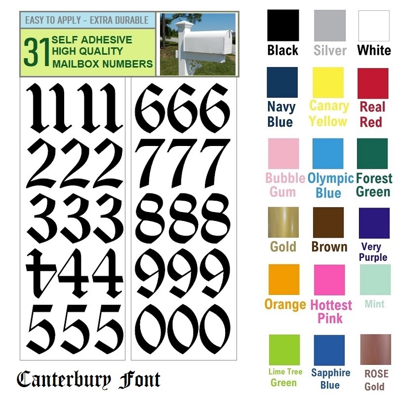 SET OF 31, 1″ HIGH SELF ADHESIVE VINYL MAILBOX NUMBERS, DOOR,LOCKERS CANTERBURY
