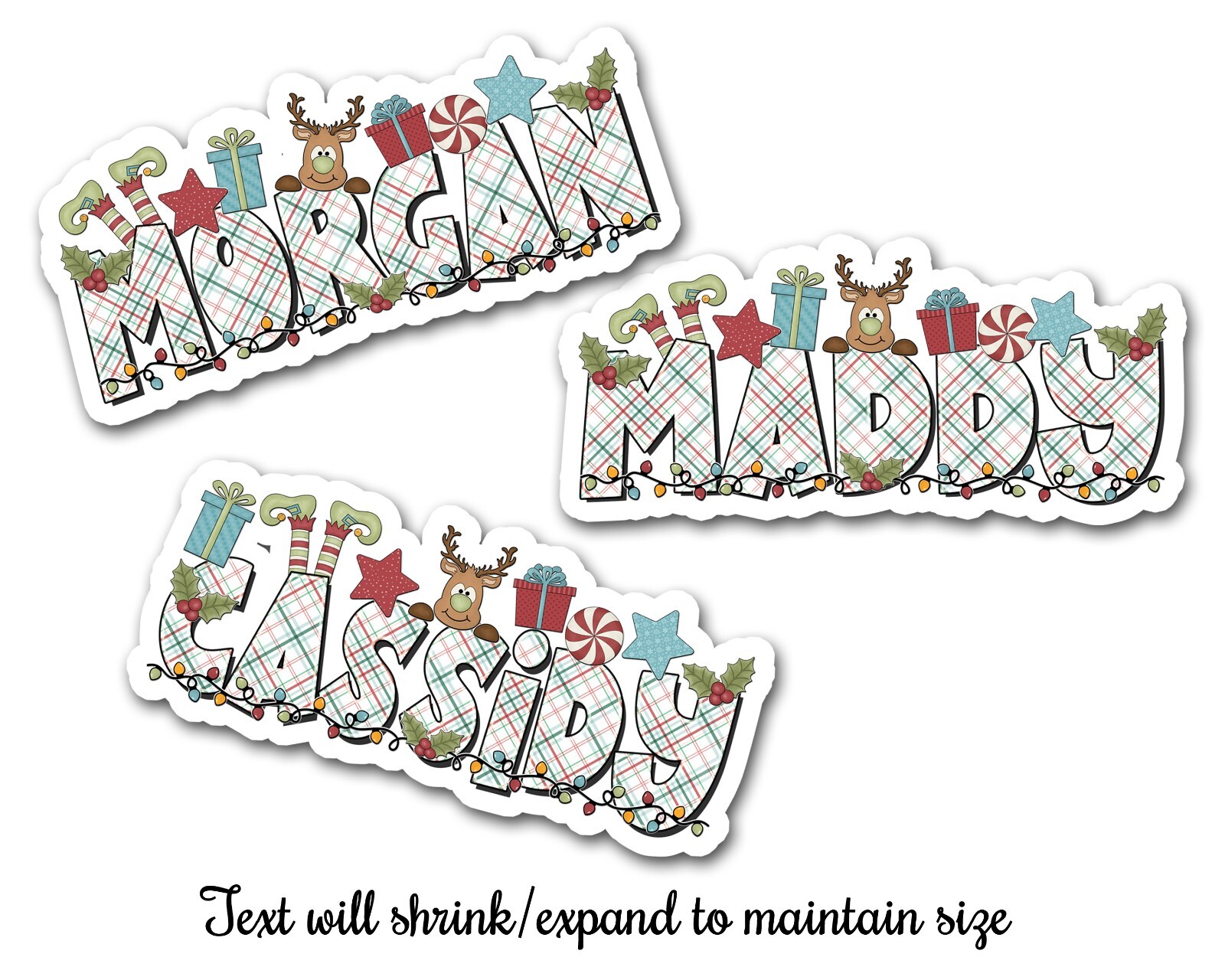 Custom Christmas Name Sticker Festive Holiday Design Gift Tag Vinyl Decal