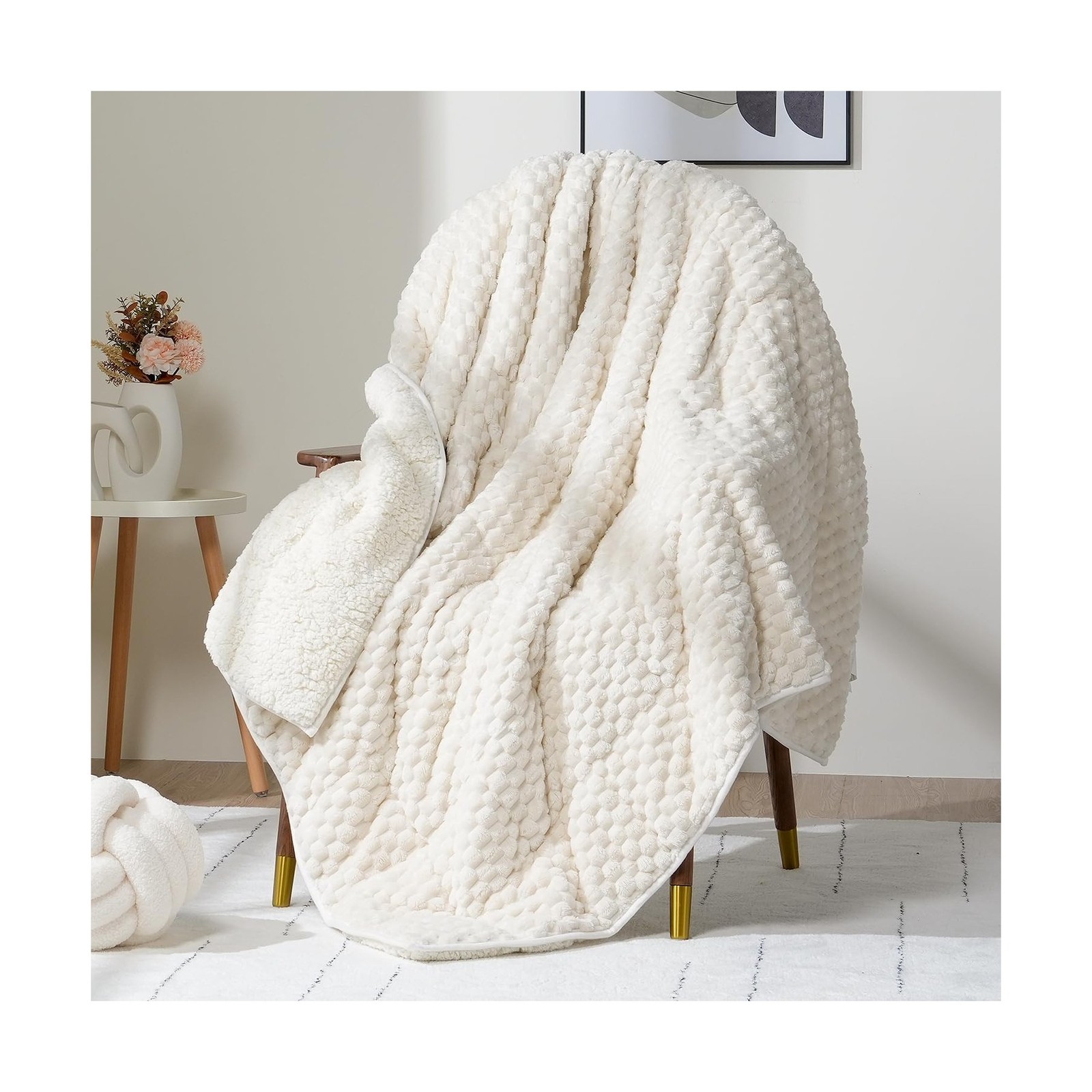 Wemore Fleece Weighted Blanket for Adults (60″ x 80″ 15lbs, Cream W… Fast Ship