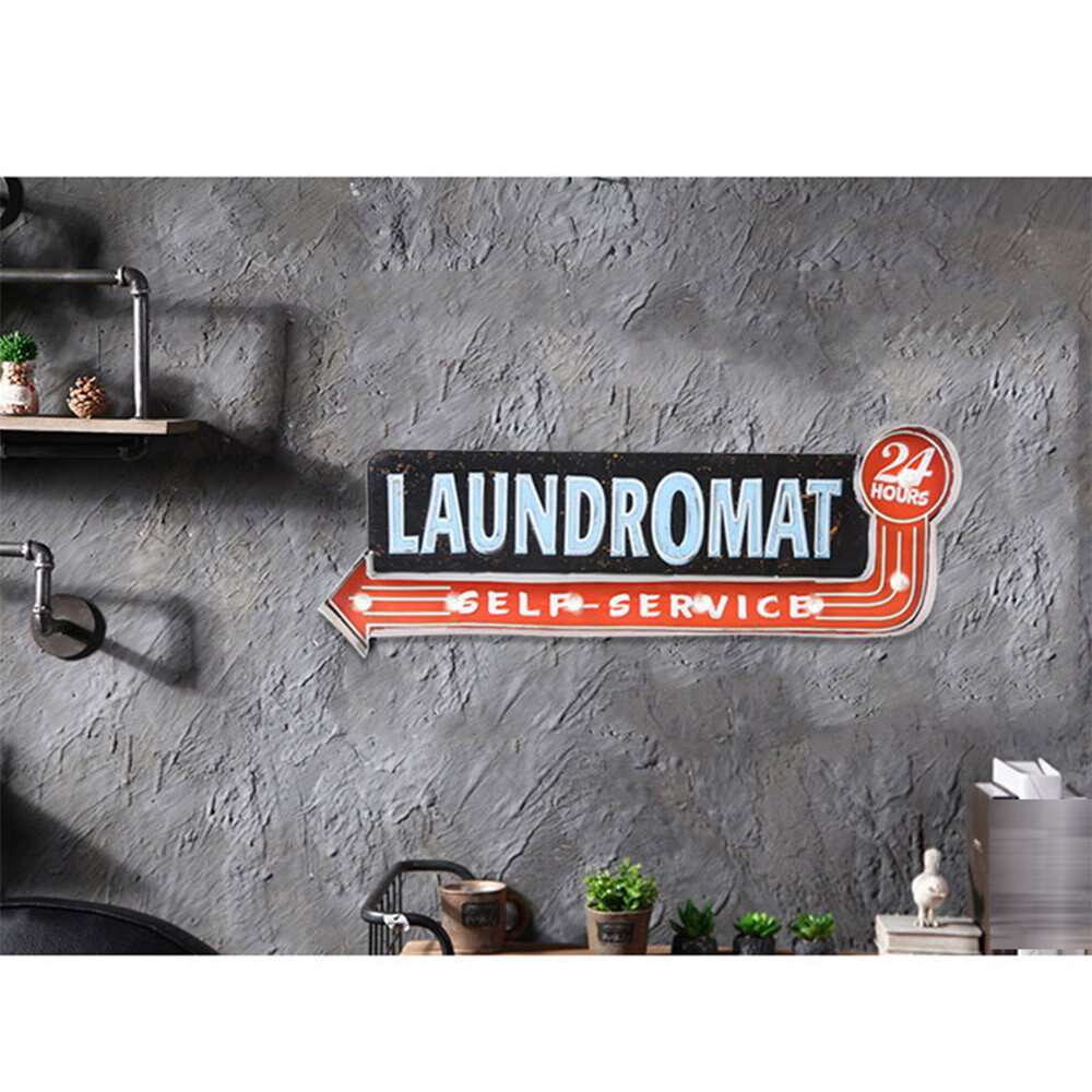 Vintage Rectangular Wall Decor with 7 LED Warm Bulbs for Coffee House Lounge